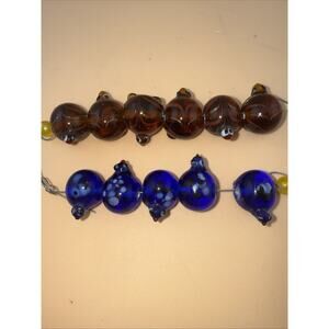 Vintage Large Czech Glass TURTLE Beads 1/2" Blue Sea Glass Style Lampwork Lot